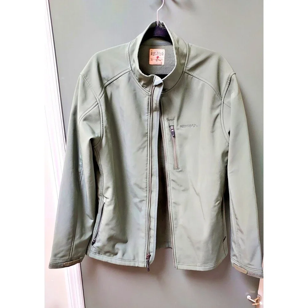 RedHead Men's Softshell Jacket Large Olive‎ Green Fleece Lined Full Zip Outdoor